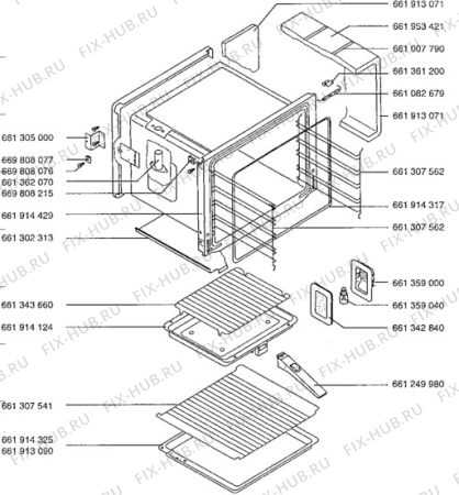 Взрыв-схема плиты (духовки) Aeg 52381B-D - Схема узла Oven body